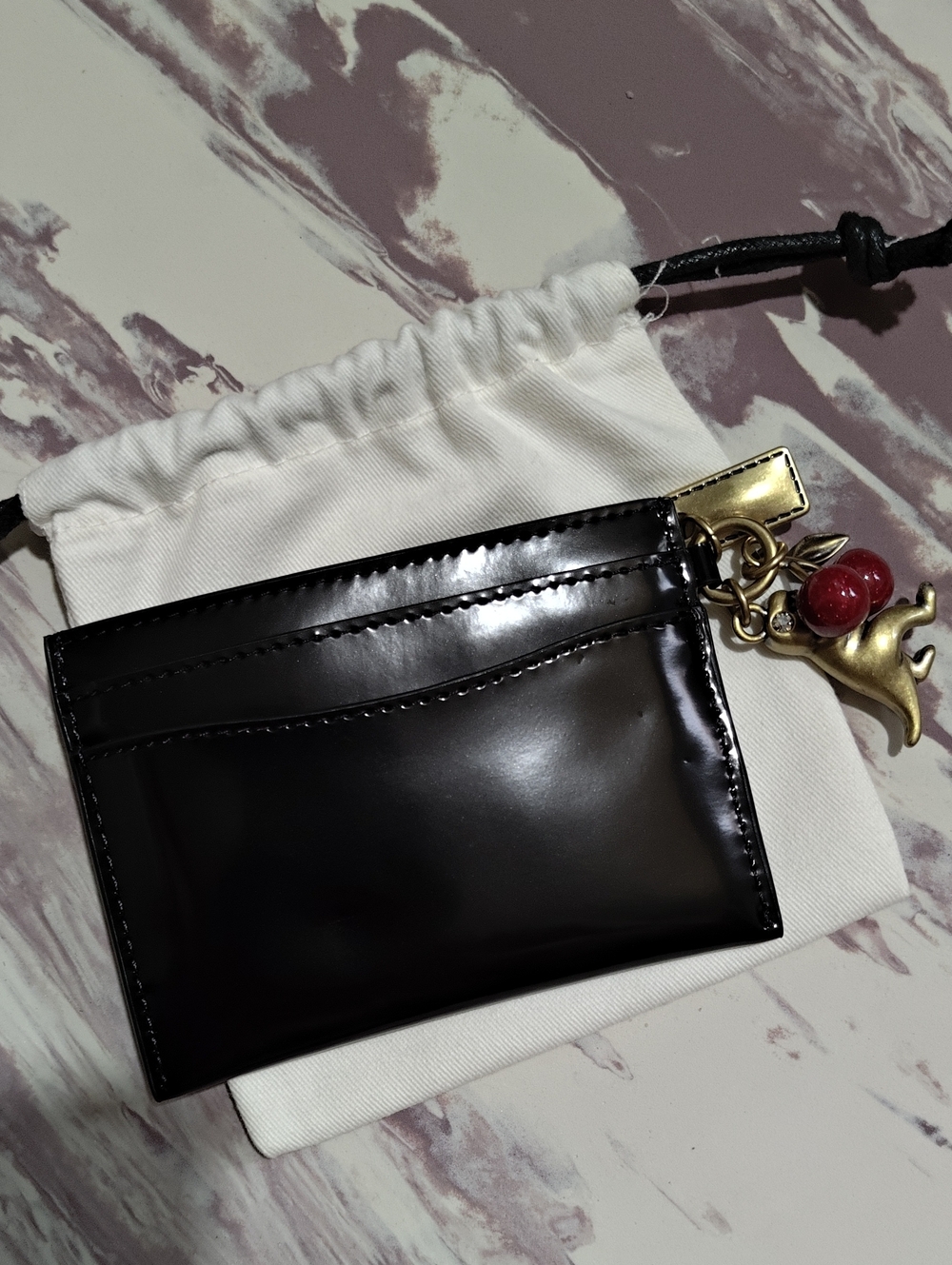 Coach Black Spazzolato Leather Essential Card Case with Charms - Picture 8 of 10